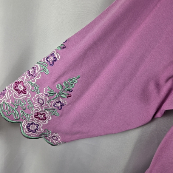 Bob Mackie Wearable Art Cotton Pink Floral Embroidered Tunic Top Plus Size 3X - Picture 6 of 13